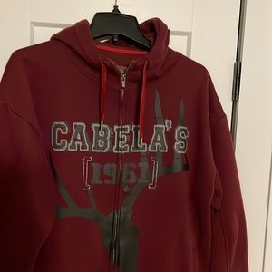Cabelas Men’s Large Regular Zip Up Hooded Jacket, Burgundy